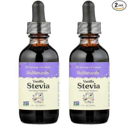 NuNaturals Liquid Vanilla Stevia, Sugar-Free Sweetener, Plant-Based Sugar Substitute, Zero Calorie, 2oz (2-Pack)