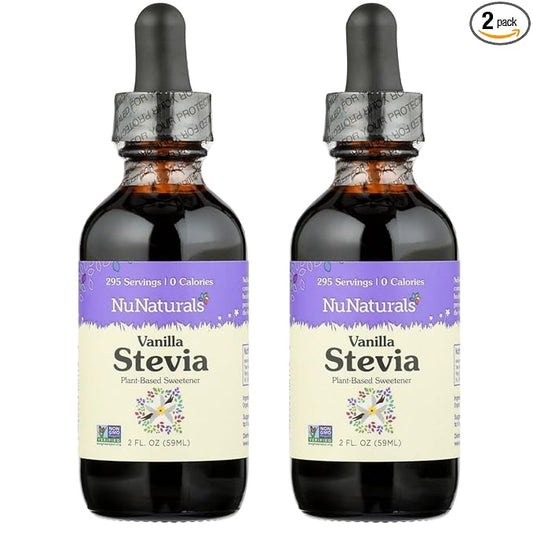 NuNaturals Liquid Vanilla Stevia, Sugar-Free Sweetener, Plant-Based Sugar Substitute, Zero Calorie, 2oz (2-Pack)