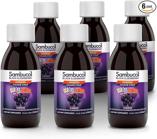 Sambucol Black Elderberry Syrup for Kids - Elderberry Extract, Elderberry Syrup, Black Elderberry for Kids & Toddlers, Sambucus Immune Support Supplement - 4 Fl Oz (Pack of 6)