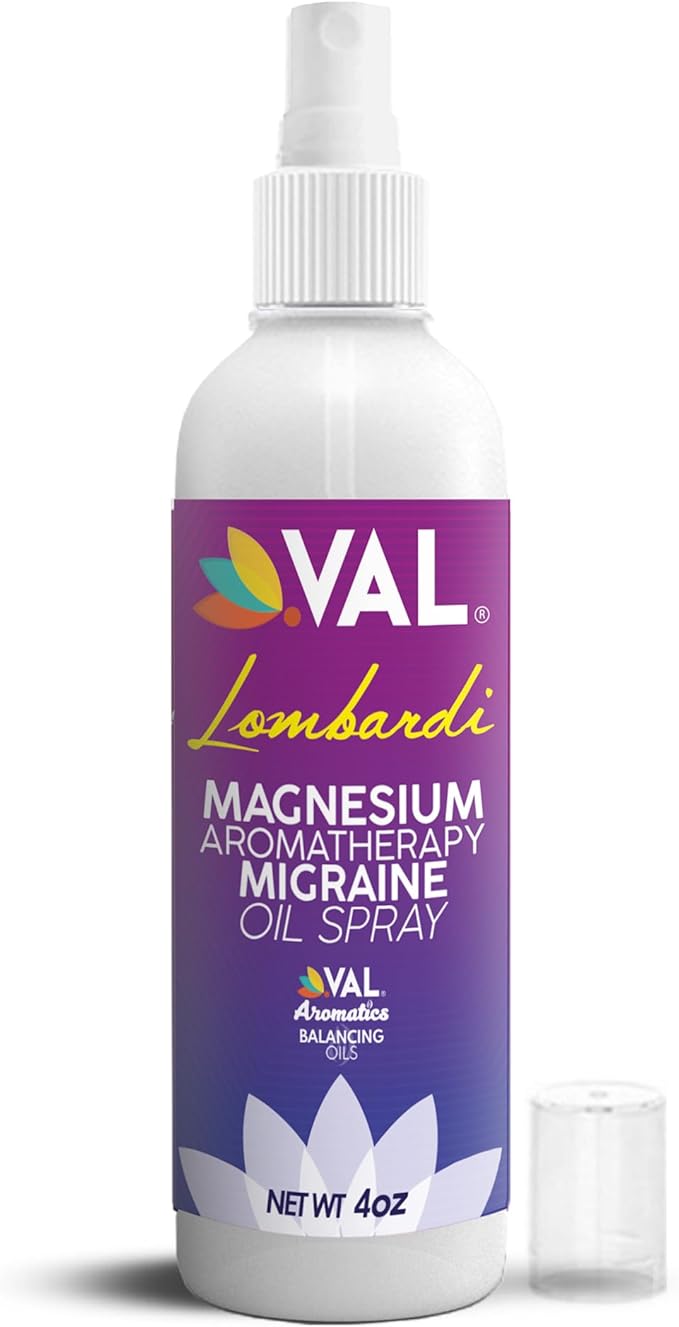 VAL Lombardi Magnesium Aromatherapy Spray with Peppermint & Essential Oils - Quick Comfort for Head Tension, Made in USA, 4 oz.