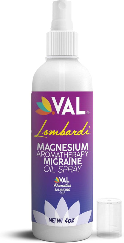 VAL Lombardi Magnesium Aromatherapy Spray with Peppermint & Essential Oils - Quick Comfort for Head Tension, Made in USA, 4 oz.