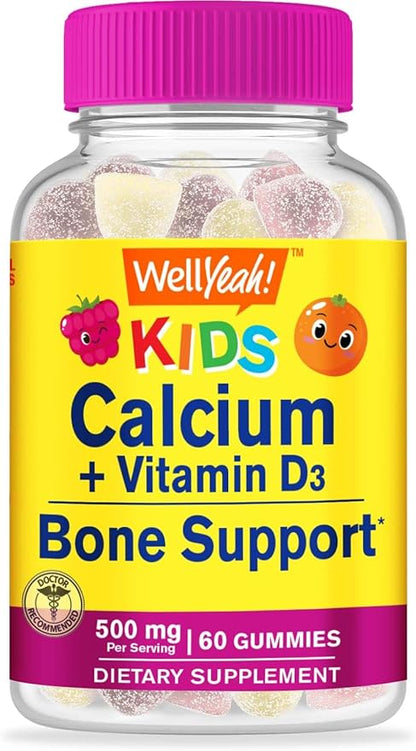 Calcium 500mg + Vitamin D3 1000 IU (25 mcg) Gummies for Kids - Bone Health and Muscle Supprt, Immune Support Gummy, Non GMO, Gluten Free, Mix Fruit Flavors - 60 Gummies