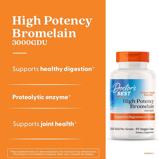 Doctor's Best 3000 GDU Bromelain Proteolytic Digestive Enzymes Supplements, Supports Healthy Digestion, Joint Health, Nutrient Absorption, 500 mg,Capsule, 90 Count(Pack of 1)