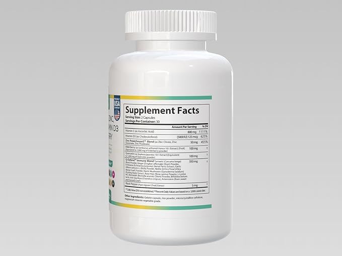 Quercetin with Bromelain, Immune Blend Supplements with Zinc Elderberry Vitamin C & D 5000 IU, Artemisinin, Irish Sea Moss, Echinacea, Garlic, Turmeric, Reishi and Ginger Powder, 1400 mg