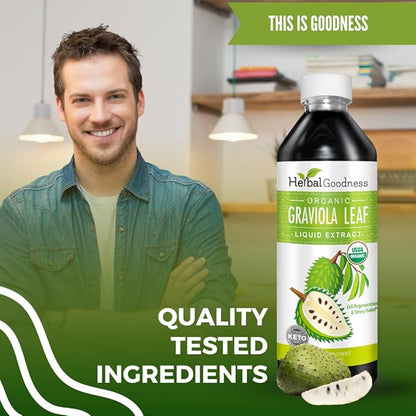 Herbal Goodness Soursop Graviola Leaf Extract 15X Strength – Organic Soursop Bitters Liquid Drop for Cell Support, Regeneration, Relax, Immune Boost, Stress Relief, Liver & Sleep Support, 12oz
