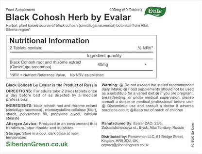 Evalar Black Cohosh Cimicifuga Herbal Extract Siberian Ci-Klim Vegan 60 Tabs