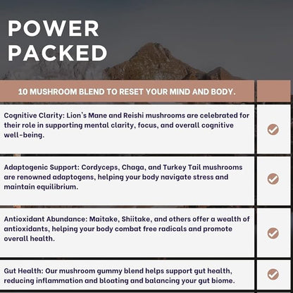 Vital Mushroom, Super Complex Blend Gummies, Nootropic, Cognitive Clarity, Gut Support, Immune Fortifying, Delicious Raspberry Flavor.