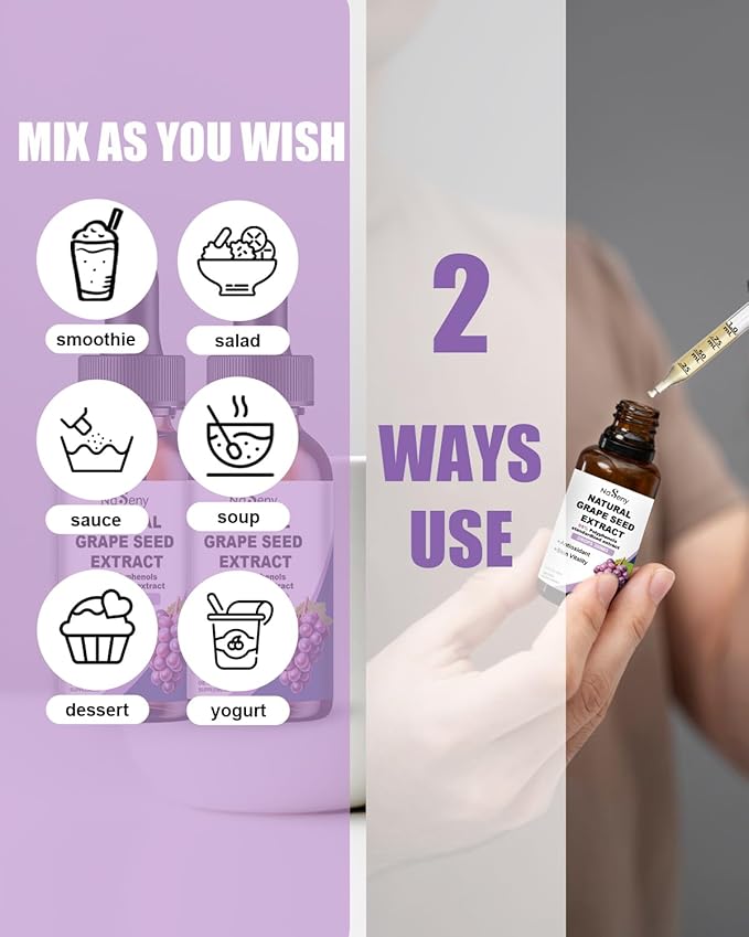 Grape Seed Extract Liquid Drops Standardized to 95% Polyphenols-300 mg Grape Seed Maximum Strength Standardized Tincture, High Absorption Liquid Vitis Vinifera Extract Drops -Non-GMO (2 Bottles)