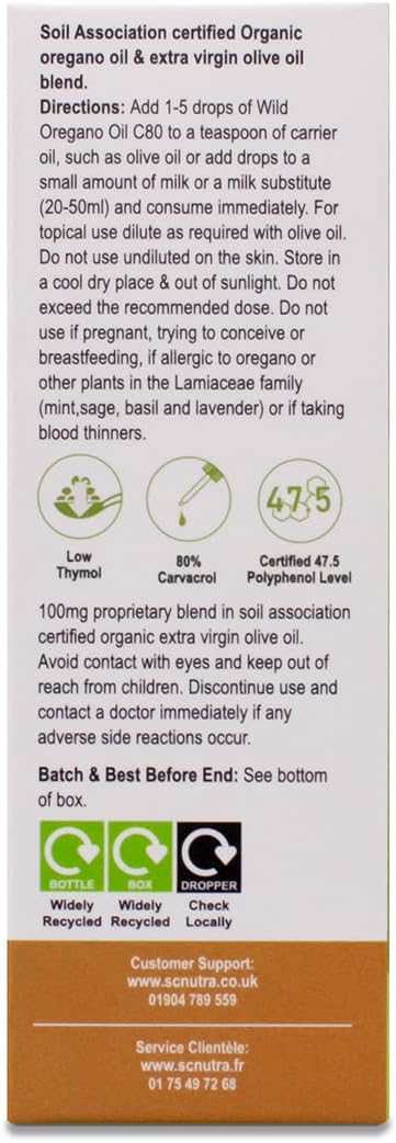 Wild Oregano Oil C80 Soil Association Certified Organic - High Strength 80% Carvacrol - Origanum Vulgare Oil | 25ml / 0.85 Fl oz