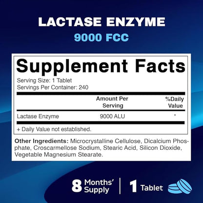 Vitamatic Lactase Enzyme 9000 FCC 240 Tablets - Lactose Intolerance Relief Caplets