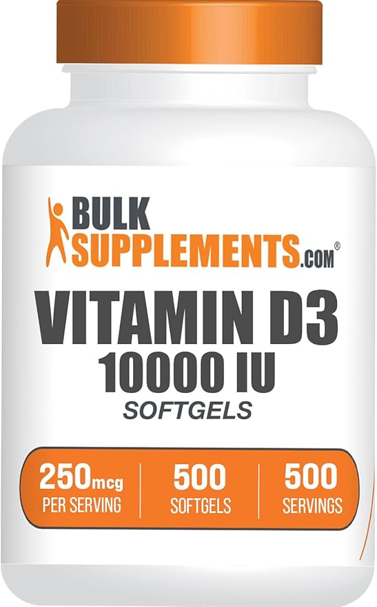 BulkSupplements.com Vitamin D3 10000IU Softgels - Cholecalciferol, D3 Supplement, Vitamin D 10000 IU - 1 Vitamin D3 Softgel (250mcg of Vitamin D) per Serving - 500-Day Supply, 500 Softgels