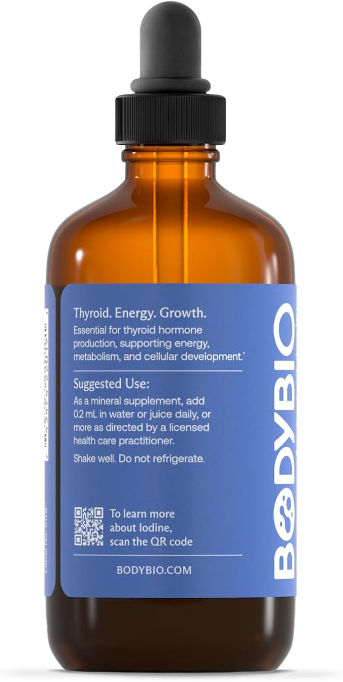 BodyBio - Liquid Iodine for Thyroid Health - High Absorption, Pure, Concentrated Iodine Supplement - 2oz