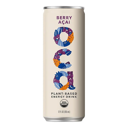 OCA | Organic, Vegan, Plant-Based Energy Drink - Berry Açai Flavor - 60 Calories per Can - 12-Pack - This energy drink is: organic, vegan, naturally sweetened, gluten free