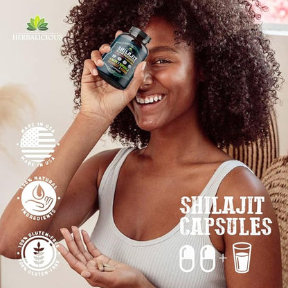 Shilajit for Men – 8-in-1 Adaptogenic Supplement with Ashwagandha, Cordyceps, Ginseng, Rhodiola, Turmeric, Chaga & Ginger – Natural Energy, Stress Relief & Immune Support – 120 Vegan Capsules