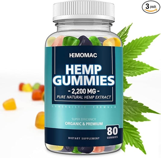 3 Packs Hemp Gummies Extract Strengthen High Potency - Natural Hemp Oil CO2 Extract Sugar Free Made in US