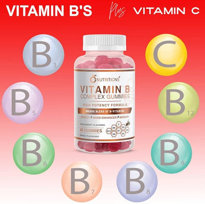 O NUTRITIONS Vitamin B Complex Vegan Gummies with Vitamin B12, B7 as Biotin, B6, B3 as Niacin, B5, B6, B8, B9 as Folate for Stress, Energy and Healthy Immune System (1 Pack)