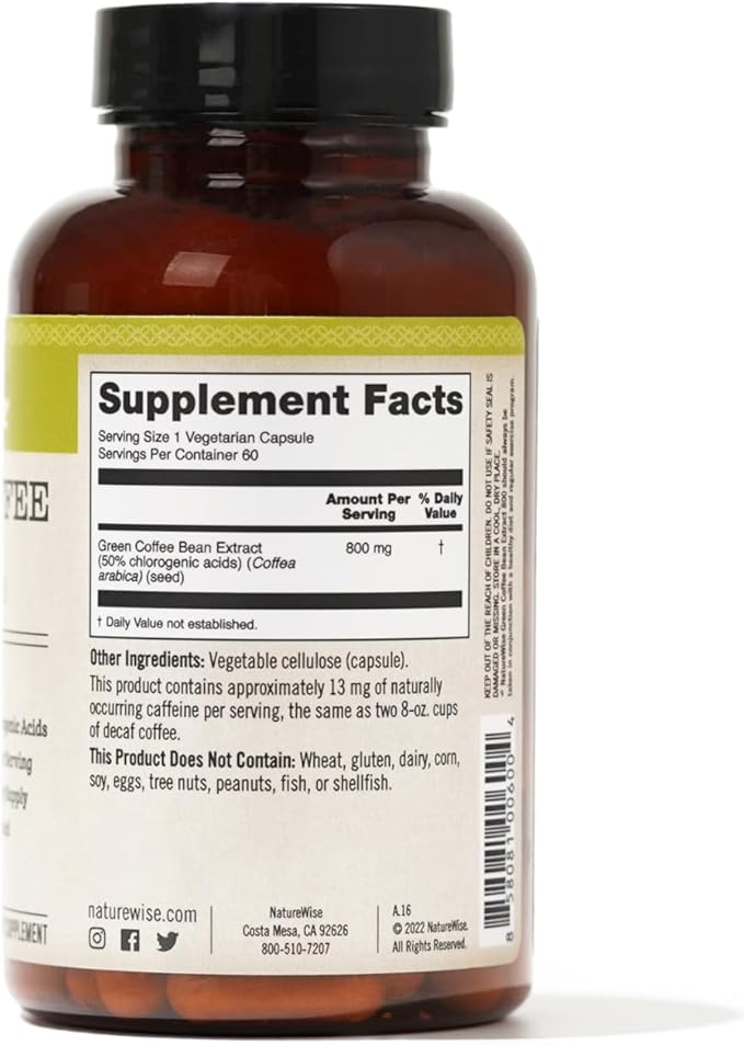 NatureWise Green Coffee Bean Extract 800mg - with 50% Chlorogenic Acids - Support for Weight Goals, Energy, and Antioxidants - Vegan, Non-GMO - 60 Capsules[1-Month Supply]
