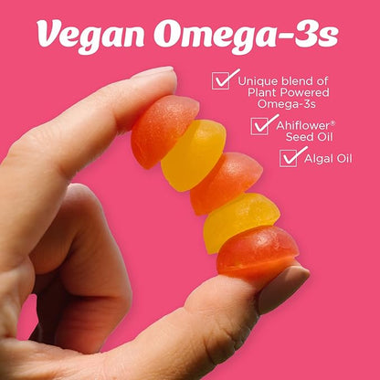 Wiley's Finest Kids Vegan Omega-3 Gummies - Natural Sugar - Vegetarian DHA, ALA & SDA - Gluten Free - Watermelon Flavor, 30 Gummies