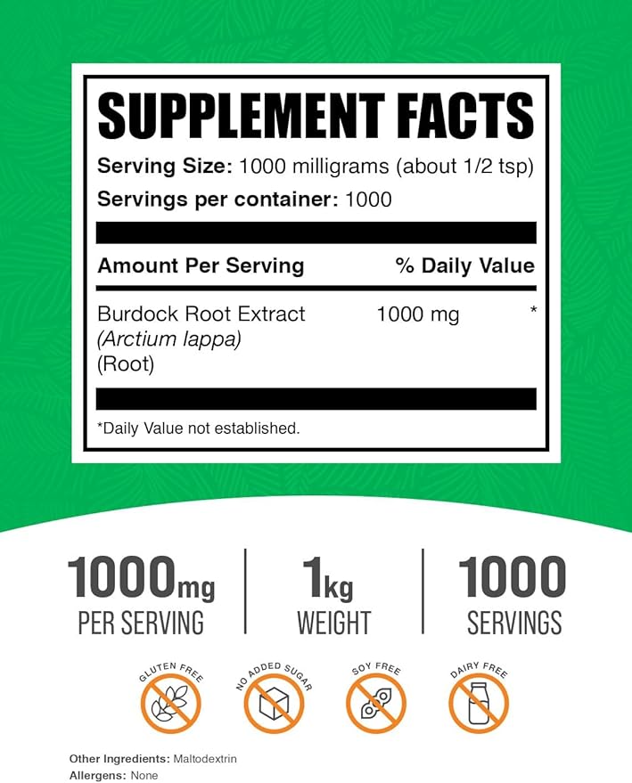BulkSupplements.com Burdock Root Extract Powder - Burdock Root Powder, Herbal Supplement - Vegan & Gluten Free, 1g per Serving, 1kg (2.2 lbs) (Pack of 1)