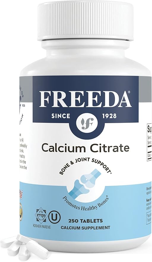 Freeda Calcium Citrate – Kosher Vegan Bone Strength Supplement – Supports Bone Density & Muscle Function – Calcium 1000mg per Serving – No Added Vitamin D – (250 Tablets)