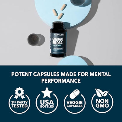 Ginkgo Biloba 120mg with Phosphatidylserine - Nootropic Brain Health, Memory, and Focus Supplement - Supports Cognitive Function, Mental Clarity, and Alertness - 60 Non-GMO Capsules, 2 Month Supply