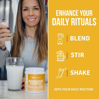 GoBiotix Magnesium Glycinate Powder – Cortisol Supplement for Women and Men – High Absorption Magnesium Complex Calm Supplement with Citrate, Malate – Sugar Free – 420 mg, 60 Servings, Honey Citrus