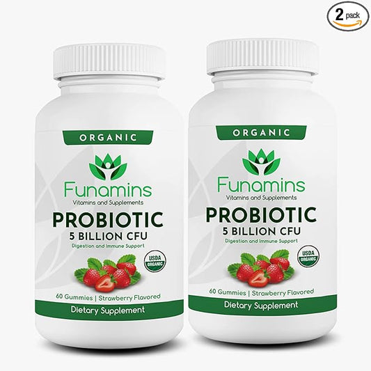 Organic Probiotic Gummies, 2-Pack, 60 Count Each, 5 Billion CFU per Serving, Vegan, Supports Digestive Health and Immune Defense, for Women and Children; Strawberry Flavor