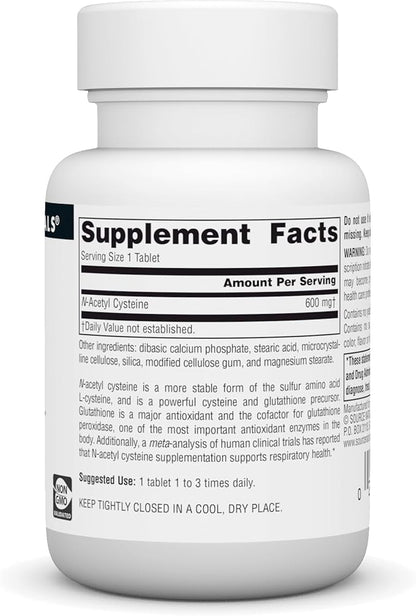Source Naturals N-Acetyl Cysteine Antioxidant Support 600 mg Dietary Supplement That Supports Respiratory Health* - 30 Tablets