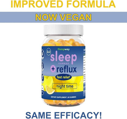 Reflux Raft Antacid Gummies | Fast Acting | 2 in 1 Sleep and Acid Reflux Relief Nighttime | clinically Studied Ingredients| Non-GMO Gluten Free Sugar Free | Lemon 60 Vegan Gummies