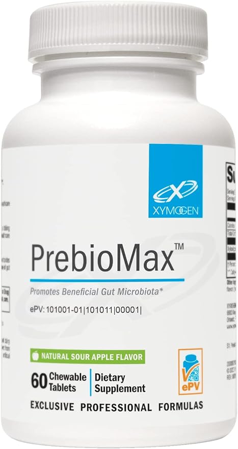 XYMOGEN PrebioMax Prebiotic Fiber Supplement - Xylooligosaccharides (XOS) to Help Maintain Digestive Health + Support Healthy Microbial Activity in The GI Tract - Sour Apple (60 Chewable Tablets)