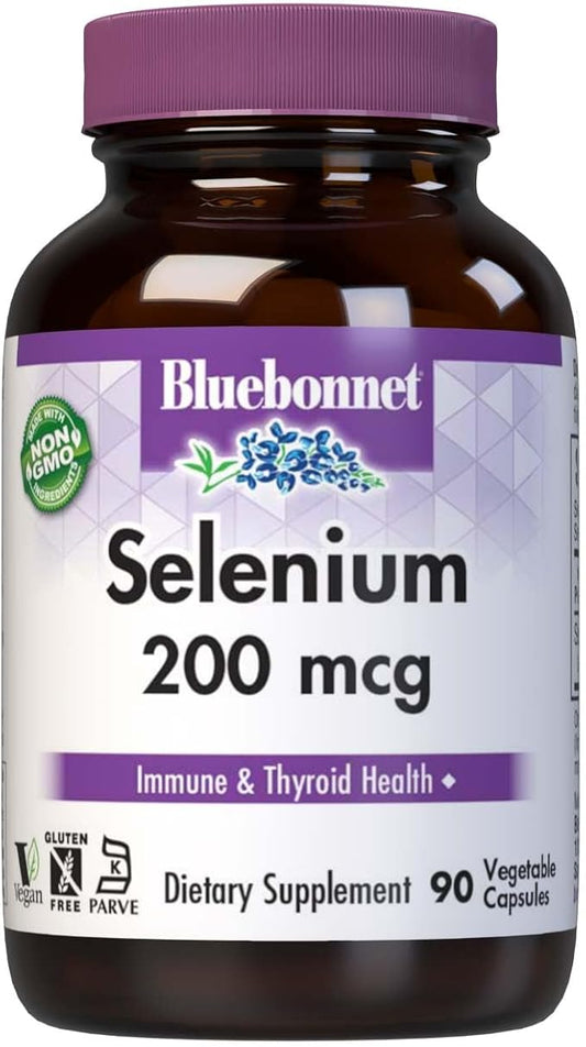 Bluebonnet Selenium 200mcg Capsules (L-selenomethionine) - Potent Antioxidant Support - Amino Acid Complex Selenium Supplement for Women & Men - Vegan, Non-GMO, Gluten-Free - 90 Vegetable Capsules