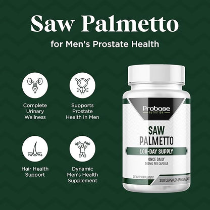 Saw Palmetto Extract Prostate Health Supplement for Men, Supports Prostate, Urinary, and Hair Health, 100 Capsules, 3+ Month Supply