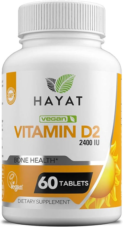 Vitamins Vegan Vitamin D2 2400 IU (60 MCG), Dietary Supplement for Bone, Teeth, Muscle and Immune Health Support, 2 Month Supply, All Natural, Certified Halal, 60 Tablets, Made in The USA