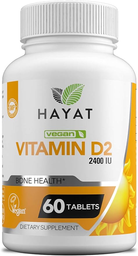 Vitamins Vegan Vitamin D2 2400 IU (60 MCG), Dietary Supplement for Bone, Teeth, Muscle and Immune Health Support, 2 Month Supply, All Natural, Certified Halal, 60 Tablets, Made in The USA