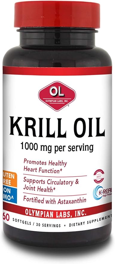 Olympian Labs Antarctic Krill Oil, 1000mg Caps with Astaxanthin, Omega-3, EPA, DHA, Immune, Joint & Brain Support, 60 Softgels