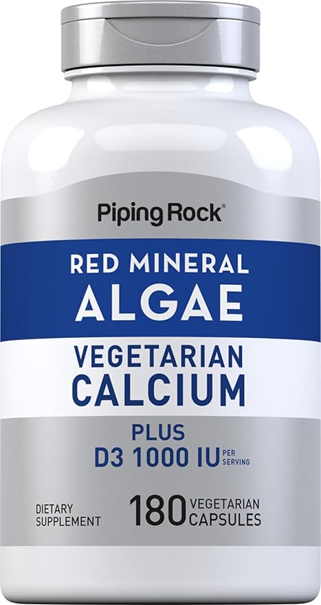 Piping Rock Red Mineral Algae | Vegetarian Calcium | 180 Capsules | Plant Based Plus Trace Minerals | Plus D3 1000 IU | Non-GMO, Gluten Free Supplement