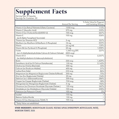 Prenatal Vitamins | Choline, folate, Vitamin D for fetal Growth, Brain Development | 26+ Vital Nutrients | Dietitian-Formulated, OBGYN Recommended, Non-GMO, 3rd Party Tested, 30 Servings