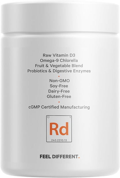 Codeage Raw Vitamin D3+ High Potency 5000 IU Supplement from Saccharomyces Cerevisiae - Raw Vitamin, Probiotics, Digestive Enzymes, Fruits & Greens - 2-Month Supply - 60 Capsules