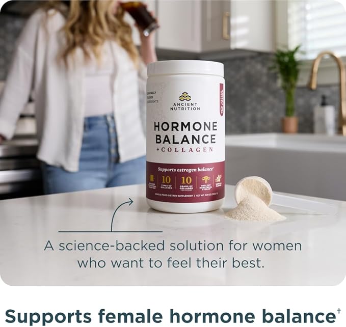 Ancient Nutrition Hormone Balance + Collagen Powder Supplement, Hydrolyzed Collagen Peptides, Key Clinically Validated Ingredient to Support Balanced Hormones and Boost Energy, Vanilla, 25 Servings