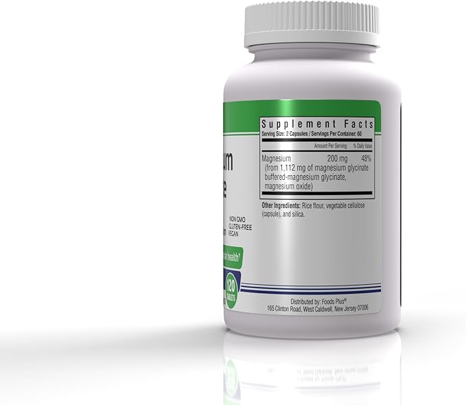 Magnesium Glycinate 200 mg per Serving, Muscle, and Cardiovascular Health, Buffered Magnesium, Health and Nutrient Metabolism, High Bioavailability, 60 Servings
