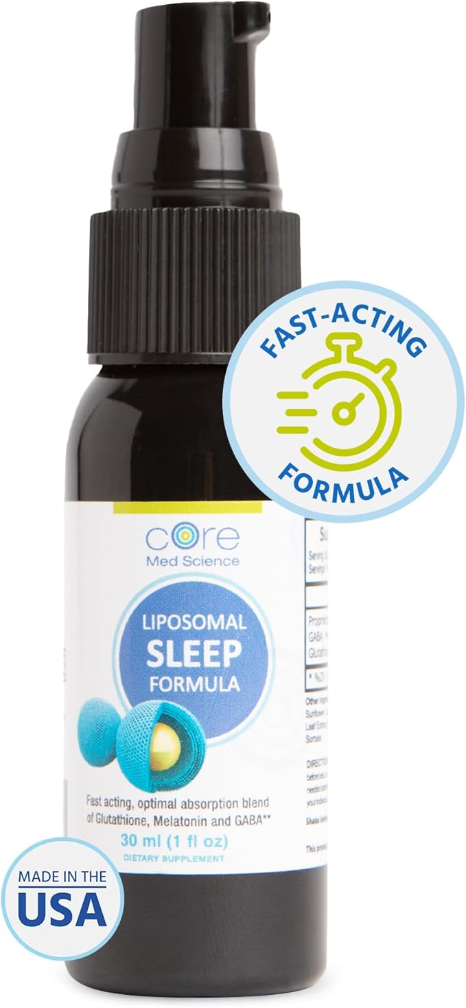 Liposomal Oral Sleep Spray Formula by Core Med Science, 1 Fl Oz - Melatonin Spray for Sleep & Relaxation - Glutathione, Melatonin, & GABA Sleep Aid Spray for Adults - Supports Restful & Quality Sleep