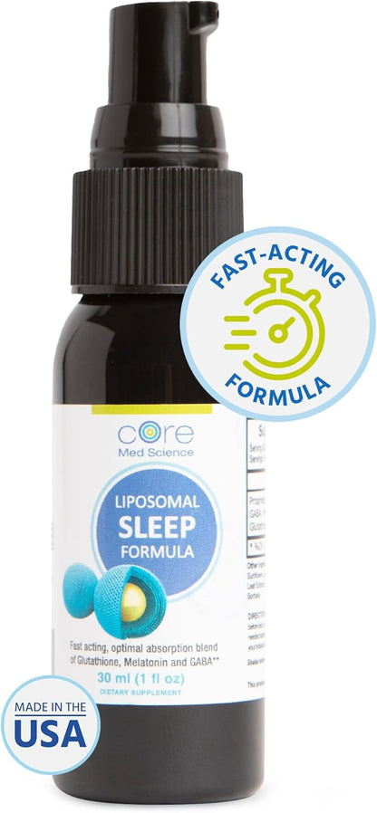 Liposomal Oral Sleep Spray Formula by Core Med Science, 1 Fl Oz - Melatonin Spray for Sleep & Relaxation - Glutathione, Melatonin, & GABA Sleep Aid Spray for Adults - Supports Restful & Quality Sleep