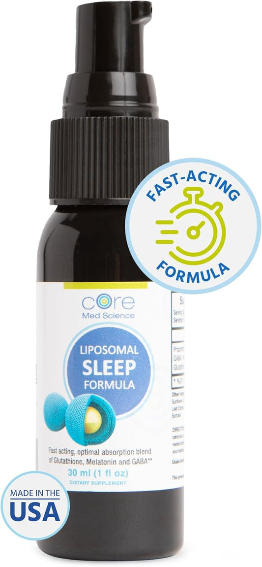Liposomal Oral Sleep Spray Formula by Core Med Science, 1 Fl Oz - Melatonin Spray for Sleep & Relaxation - Glutathione, Melatonin, & GABA Sleep Aid Spray for Adults - Supports Restful & Quality Sleep