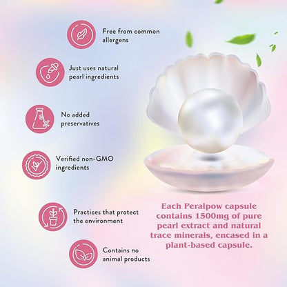 Organic Pearl Powder Capsules 1500mg | Premium Pearl Extract for Skin Radiance, Eye Wellness & Nail Resilience | 100% Natural Calcium & Amino Acids | Non-GMO, Vegan, 60 Capsules