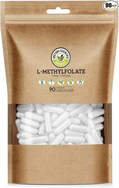 DSO L Methylfolate 7.5mg (5 MTHF Supplement) - 90 Vegan Capsules (7.5 mg) - Active L Methyl Folate Supplement for Homocysteine Control - Folic Acid Vitamin - Eco-Friendly Packaging