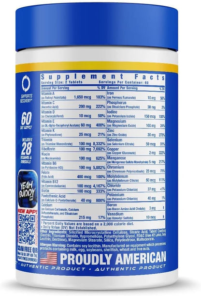 Ronnie Coleman Signature Series Vita XS Multivitamin for Men and Women, Daily Nutritional Support with B Vitamins and Minerals for Workout Recovery and Overall Health, 120 Tablets, 60 Servings
