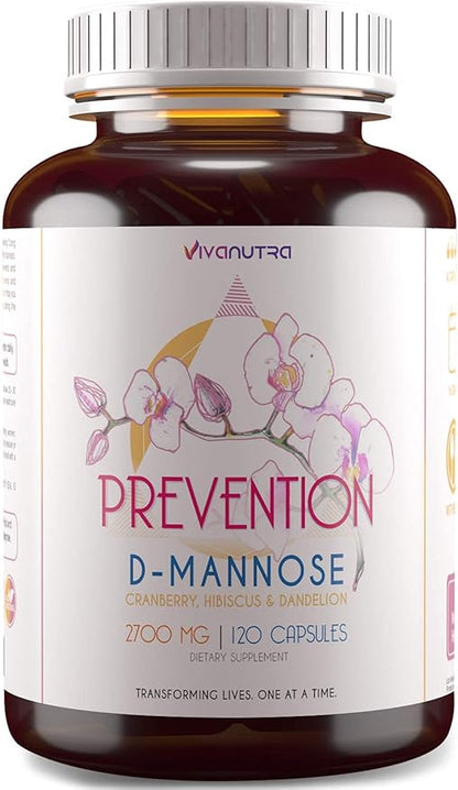D Mannose Capsules 2000 MG Per Day - With Cranberry Pills for Urinary Tract Infection - Fast-Acting Pills For Bladder Health, UTI, Flush Impurities, d-mannose 4-in-1 Formula for men and women 120CT