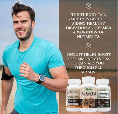 Turkey Tail Mushroom Capsules - Organic Mushroom Supplement for Immune System Health Support - 1000 mg Premium Supplements - 120 Capsules