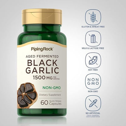 Piping Rock Black Garlic Capsules 1500mg | 60 Count | Aged and Fermented | Non-GMO, Gluten Free