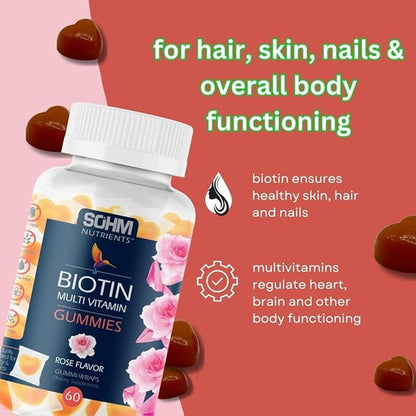 SOHM Biotin Gummies, Biotin Gummies for Healthy Hair,Skin and Nails -Multivitamin Gummies for Adults,Suppliments for Men,Women